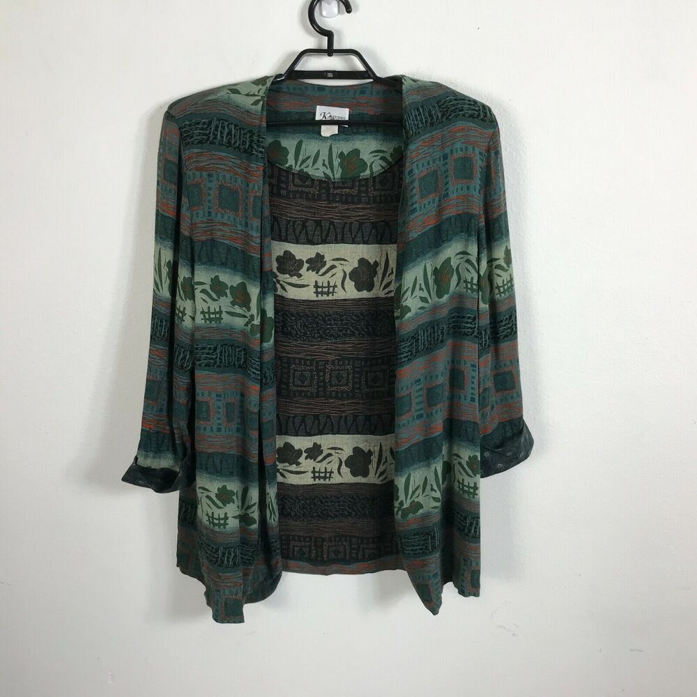 Vintage 1980s Cardigan Size 14 Multicolor Rayon Floral Long Sleeve Open Front